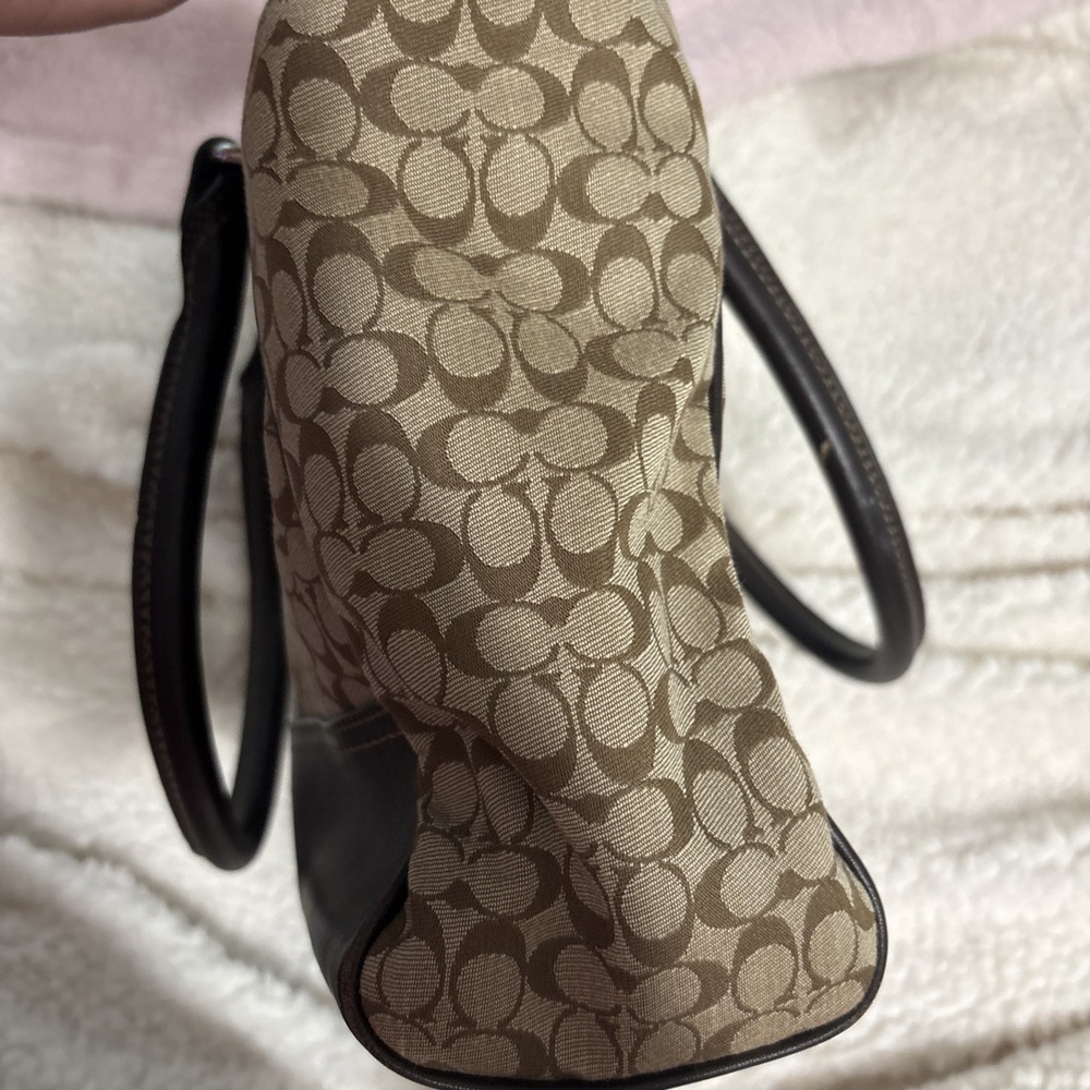 Coach Candace Carry 19915 Signature Stripe Khaki Brown Canvas Leather Bag - Picture 13 of 14